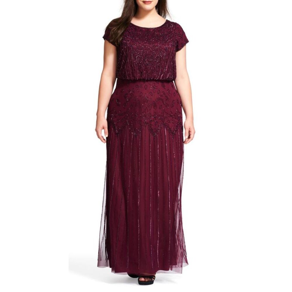 Adrianna Papell Womens Purple Embellished Blouson Evening Dress Gown Plus NWT